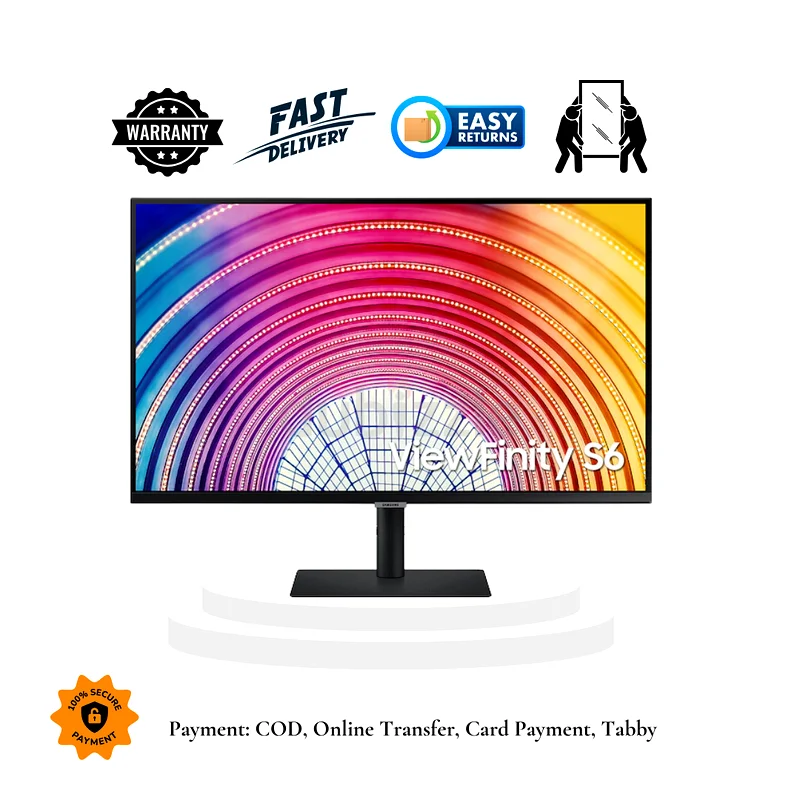 شاشة سامسونج 32 بوصة من سلسلة فيو فنتي S6 بدقة QHD، طراز LS32A600U | 2560×1440، لوحة IPS، دعم HDR10، منفذ USB-C، حماية العين632650957779211117