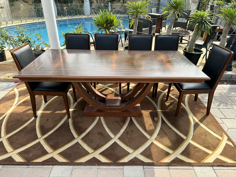 Custom-Built 10 Seater Dining Set Italian Inlaid Wood Table Leather Wood Chairs Dining Table63216833634946111