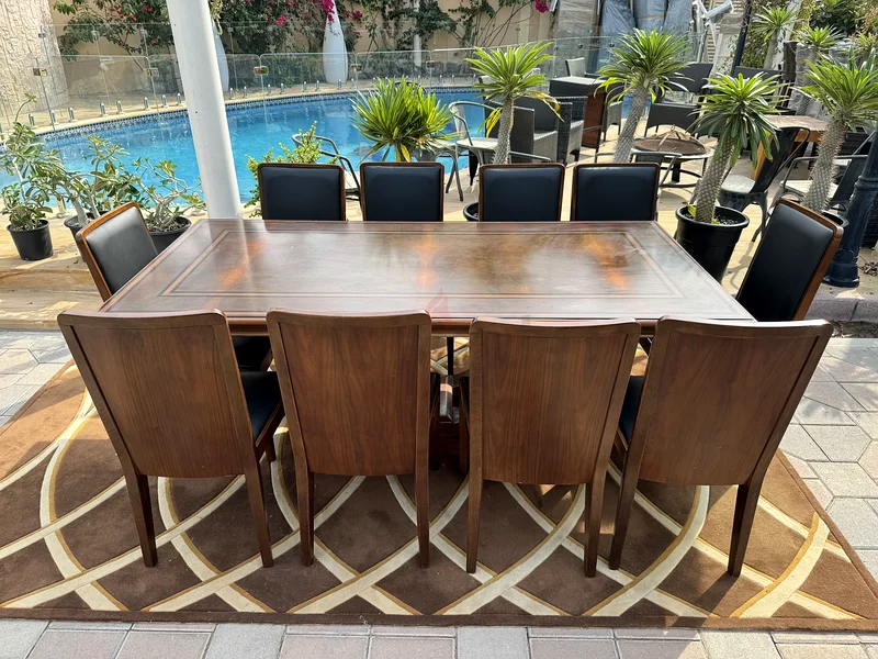 Custom-Built 10 Seater Dining Set Italian Inlaid Wood Table Leather Wood Chairs Dining Table63216833634946114