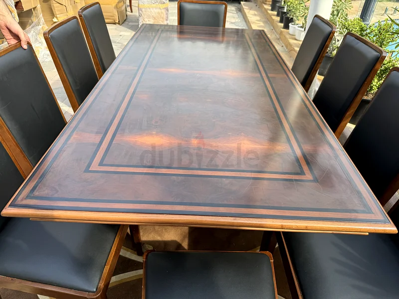 Custom-Built 10 Seater Dining Set Italian Inlaid Wood Table Leather Wood Chairs Dining Table63216833634946113