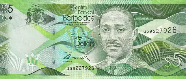 BARBADOS 5 DOLLARS BANKNOTE 2013