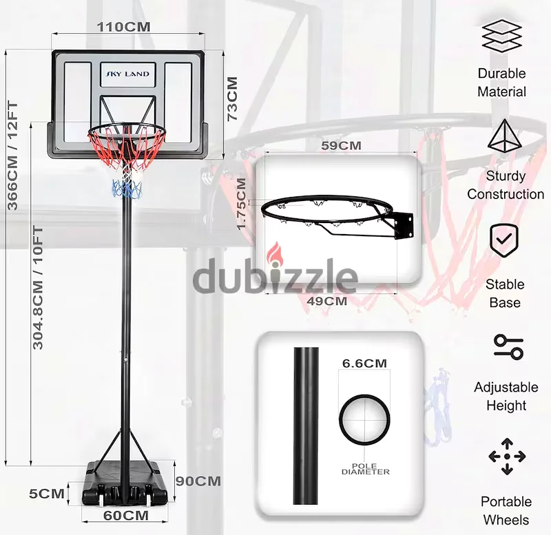 Basketball Hoop Goal on Wheels Adjustable Height 5 – 10 FT63264580960130112
