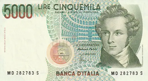 ITALY 5000 LIRA BANKNOTE 1985