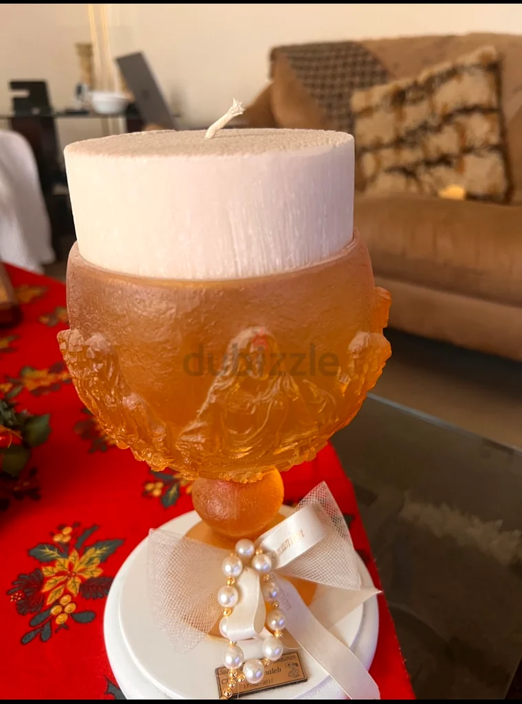 حامل شموع مع شمعة كبيرة - منقوش عليه العشاء الأخير - جديد تمامًا - زجاج جميل يشبه زجاج مورانو632233492366091128