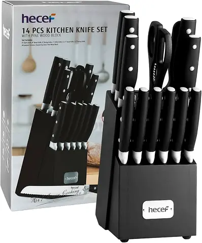 hecef Kitchen Knife Block Set, 14 Pieces Knife Set