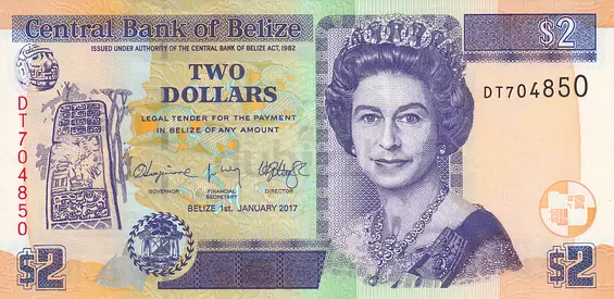 BELIZE 2 DOLLARS BANKNOTE 2014