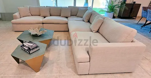 Home centre Swin feather filled Corner Sofa beige