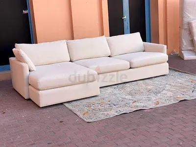 Crate Barrel Feather Filled L shape Sofa beige