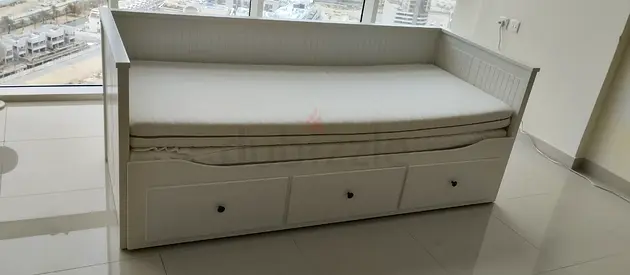 IKEA hamnes day bed with 3 big storage drawers underneath and with 2 IKEA mattresses