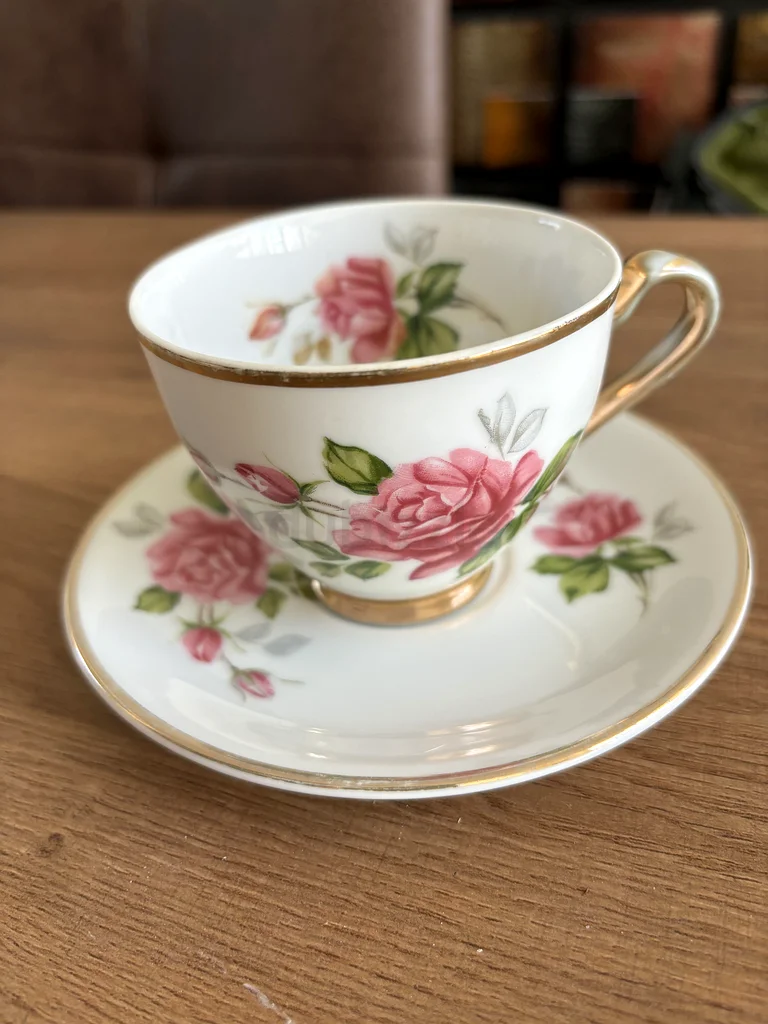 Vintage Bone China Pink Rose Cup and Saucer Set63216356550913110