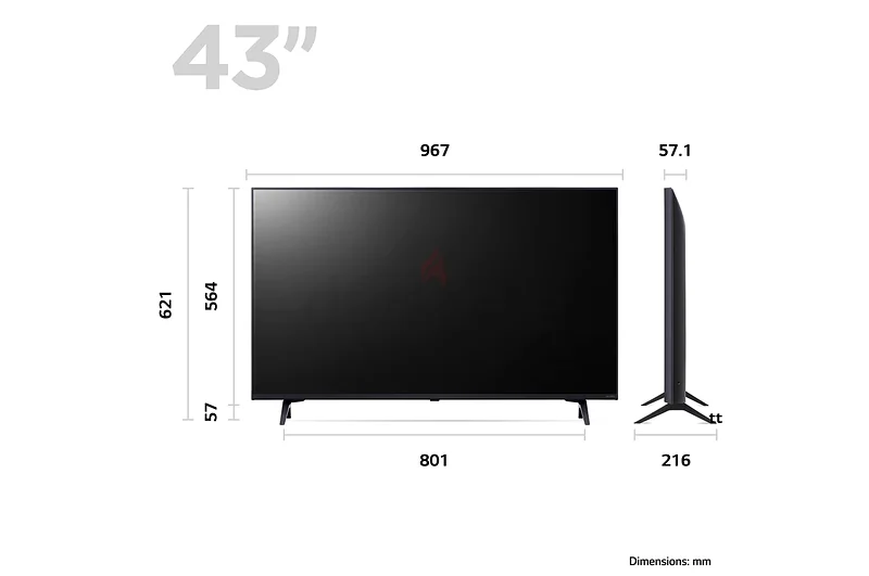 تلفزيون 43 بوصة - تلفزيون ذكي إل جي 43 بوصة بدقة 4K فائق الوضوح - أفضل تصميم لشاشة سينما بدقة 4K مع تدرج تلقائي للون - طراز 202463265600419841114