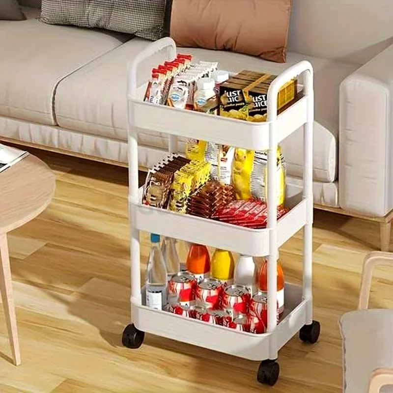 3 TIER UTILITY ROLLING CART, MULTIFUNCTIONAL ROLLING STORAGE TROLLEY, SLIM SHAPE STORAGE CART, WHITE63218802345603112