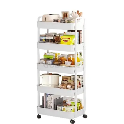 5-Tier Rolling Utility Cart with Handle, Multi-Functional Trolley for Office, Living Room, Kitchen