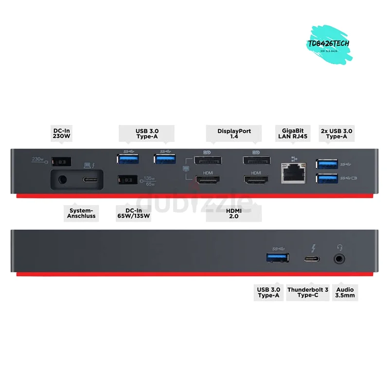 Lenovo ThinkPad Thunderbolt 3 Dock Gen2-With Thunderbolt 3 Cable(4Display Output)4K,135 Watt Docking63256597176323113