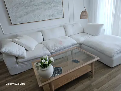 Cloud feather filled Luscious Sofa Set with footstool