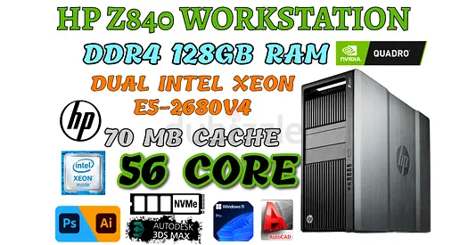 128GB RAM-56 CORE HP Z840 WORKSTATION-8GB NVIDIA QUADRO M5000 GPU-DUAL Intel Xeon E5-2680V4 CPU