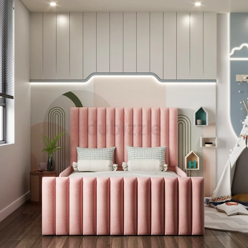 Rose Pink Velvet Upholstered Bed for Kids  Teens – Sweet Elegance63180362713602111