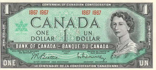 CANADA 1 DOLLAR COMMEMORATIVE BANKNOTE 1967 ND