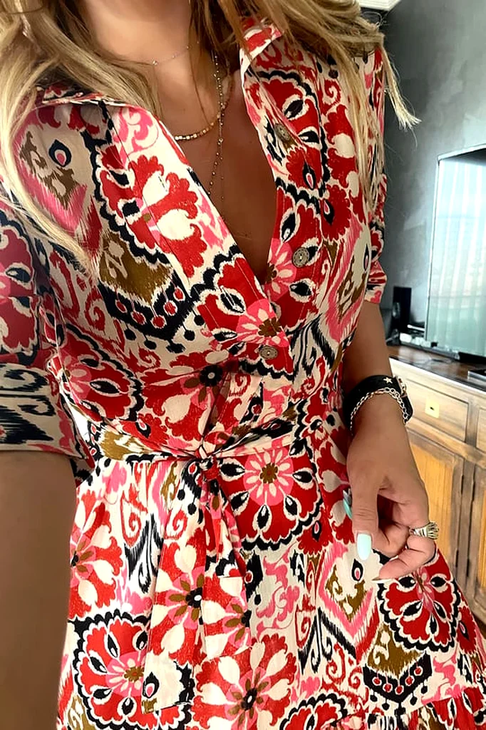 Zara Ikat Print Midi Dress in Pink63240125262851111