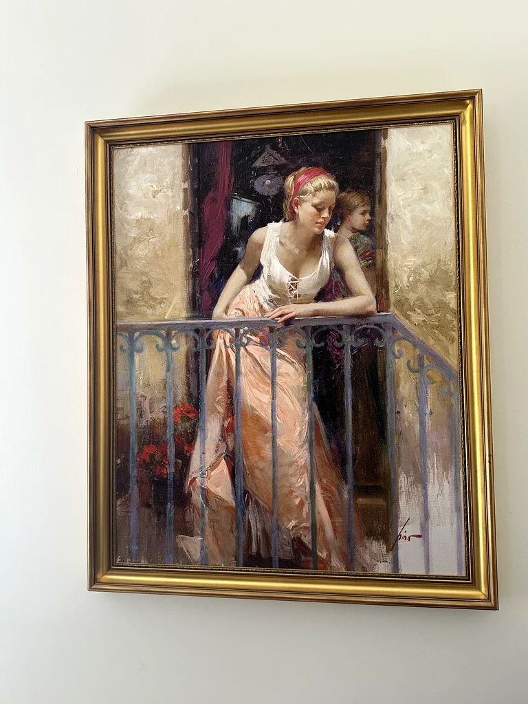 ITALIAN ARTIST PINO AT THE BALCONY PAINTING63266085787011119