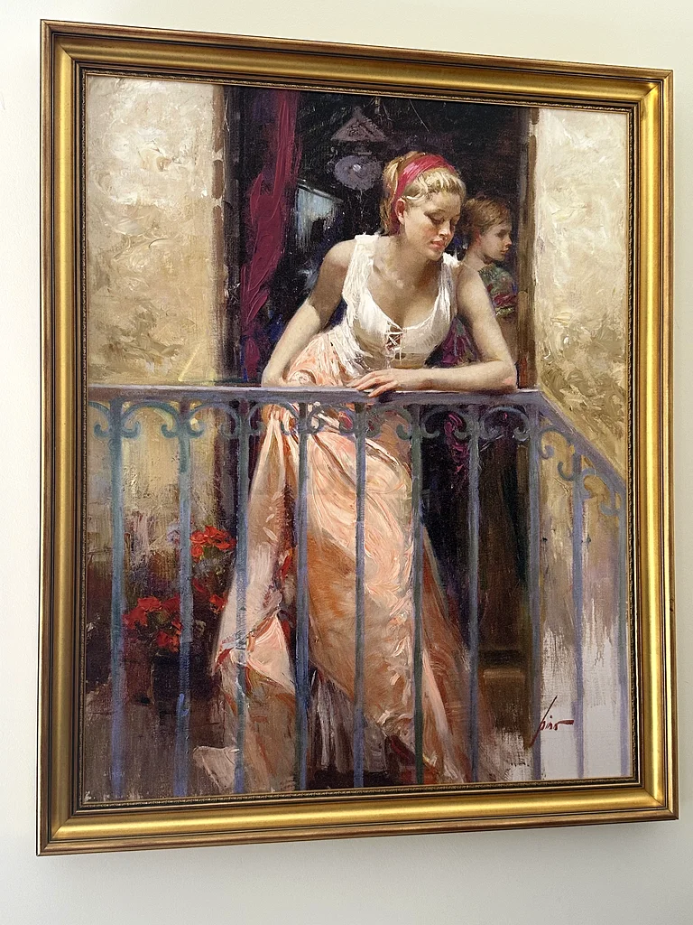 ITALIAN ARTIST PINO AT THE BALCONY PAINTING63266085787011111