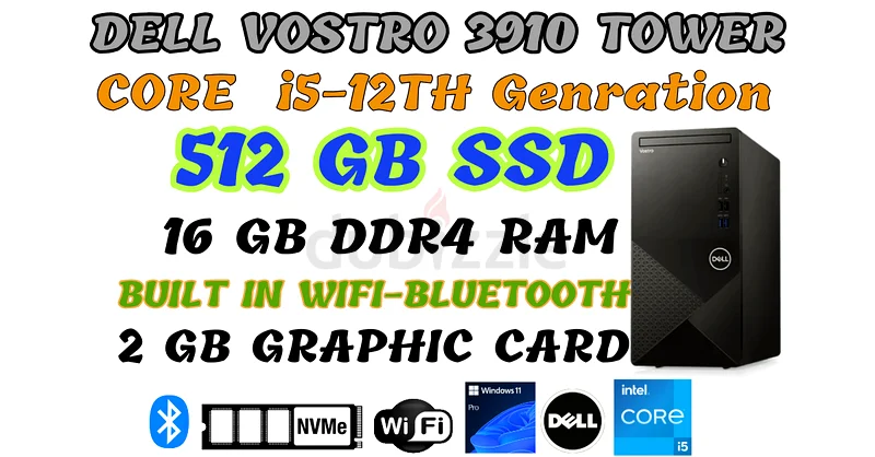 جهاز ديل فوسترو 3910 برجي من الجيل الثاني عشر من معالج كور i5 - ذاكرة وصول عشوائي DDR4 سعة 16 جيجابايت - وسائط تخزين SSD سعة 512 جيجابايت - كرت شاشة 2 جيجابايت - واي فاي مدمج632660837670421126