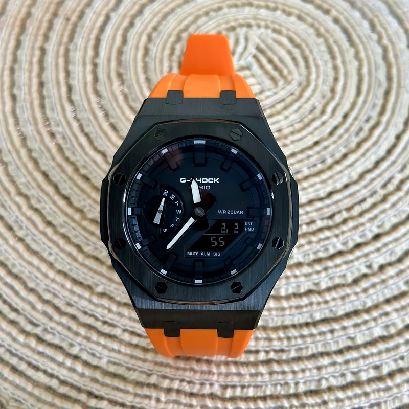 Custom Made Casio GShock GA2100 Casiooak Black Orange Watch for sale for just AED 75063264580642306110