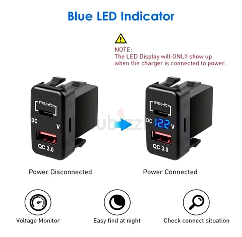 محول منفذ شاحن السيارة (منفذ Type C PD ومنفذ QC 3.0) لسيارات تويوتا63178431281794113