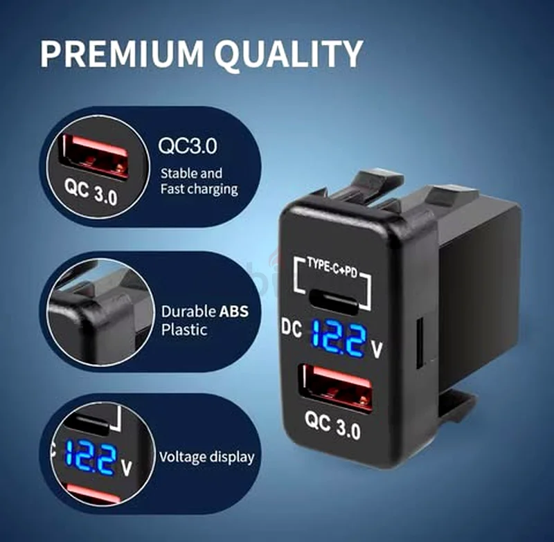 محول منفذ شاحن السيارة (منفذ Type C PD ومنفذ QC 3.0) لسيارات تويوتا631784312817941123