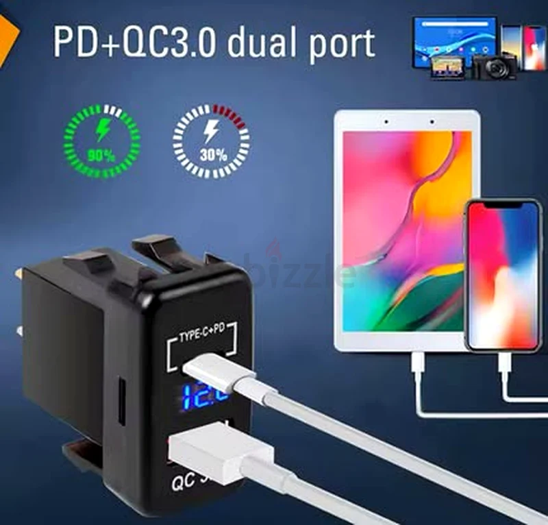 محول منفذ شاحن السيارة (منفذ Type C PD ومنفذ QC 3.0) لسيارات تويوتا63178431281794112