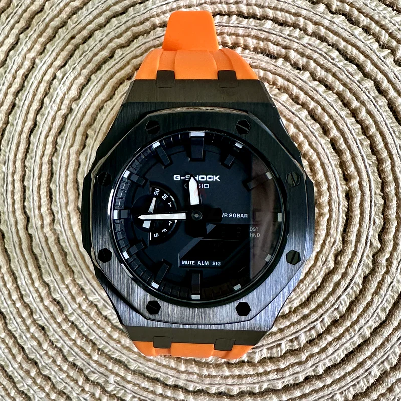 Custom Made Casio GShock GA2100 Casiooak Black Orange Watch for sale for just AED 75063264580642306114