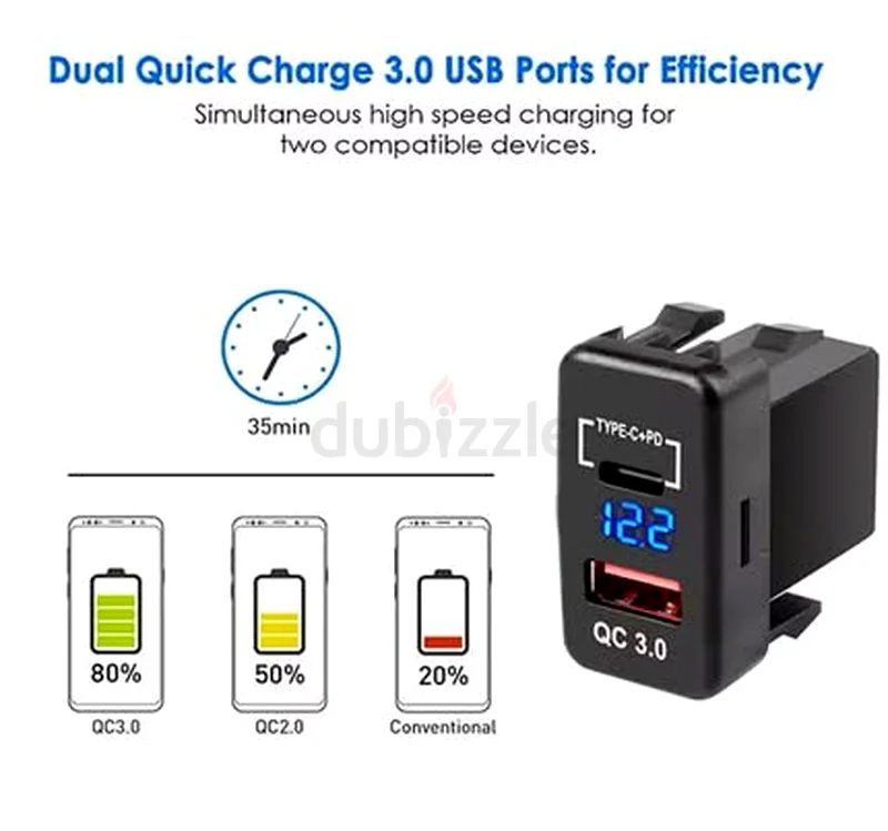 محول منفذ شاحن السيارة (منفذ Type C PD ومنفذ QC 3.0) لسيارات تويوتا63178431281794111