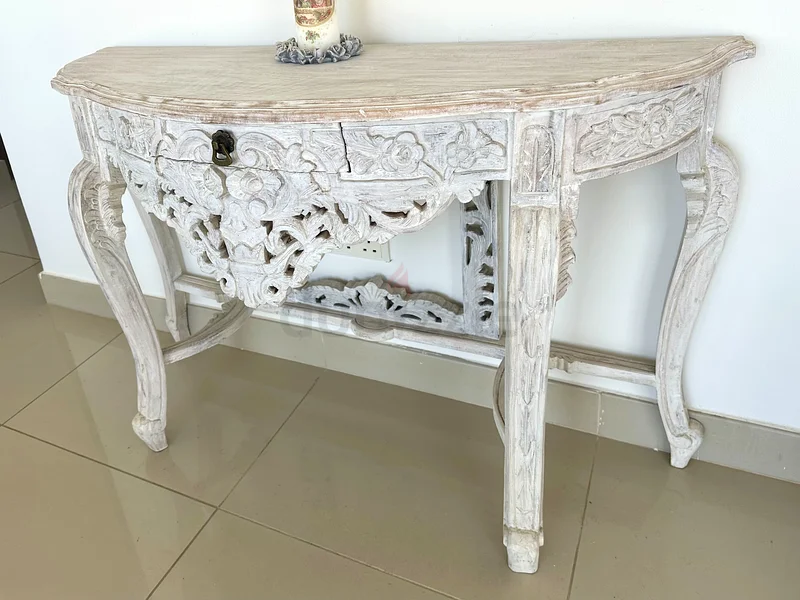 طاولة قديمة أنيقة ومرآة، مصنوعة يدويًا من خشب صلب63178907907714112