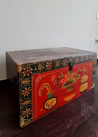 Antique Vintage Colorful Wooden Chest
