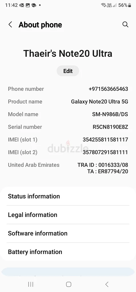 Samsung Note 20 Ultra 5G TRA 256GB63180842900353111