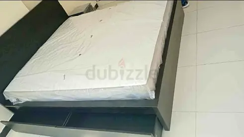 IKEA malam queen size 160/200 bed with IKEA mattress and 2 storage drawers underneath