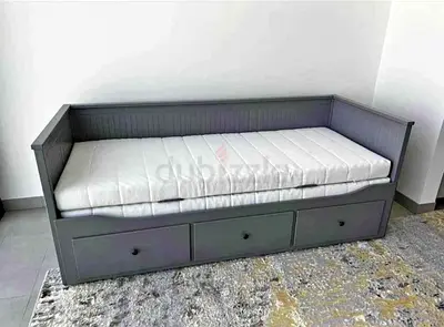 IKEA hamnes Grey day bed with 3 big storage drawers underneath and with 2 IKEA mattresses