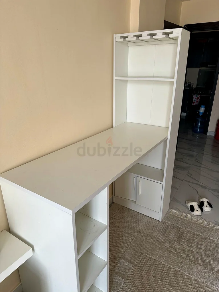 Stylish White Minimalist Desk with Shelves63178438023425111