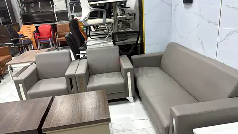 Grey PU executive office waiting sofa set