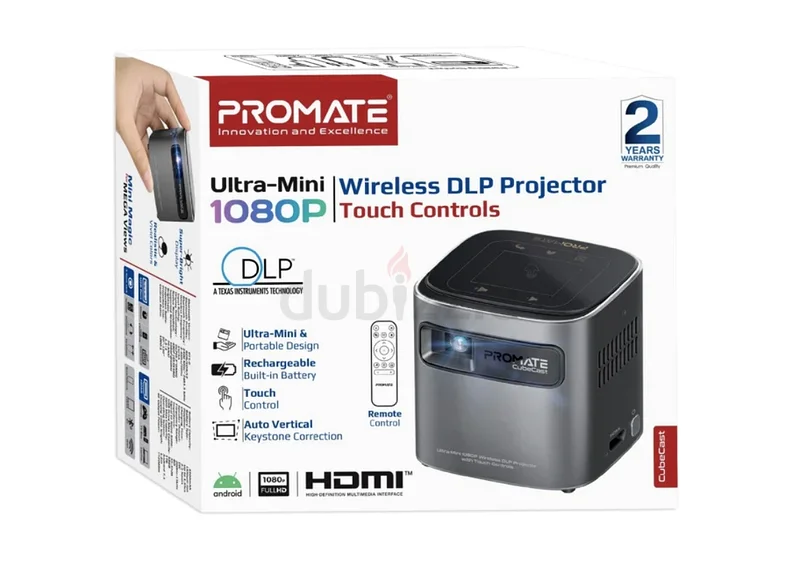 PROJECTOR- Promate CubeCast Ultra-Mini 1080P Wireless DLP Projector with touch controls63263516419074118