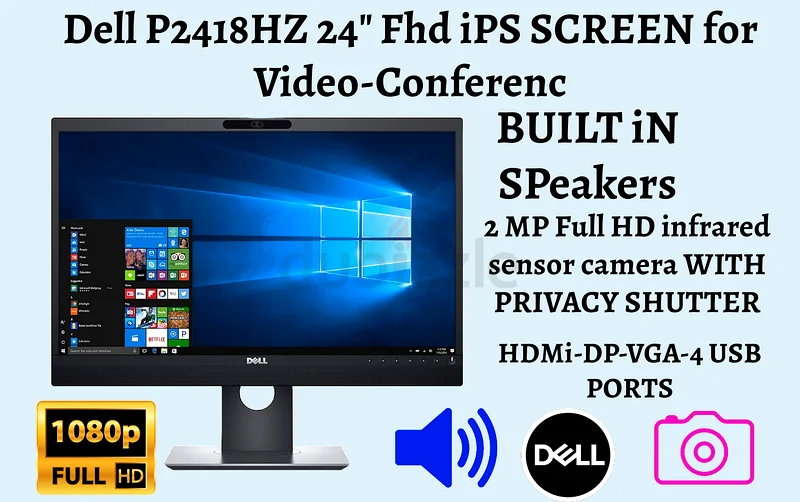 شاشة 24 بوصة من ديل P2418HZ لمكالمات الفيديو - مزودة بمكبرات صوت وكاميرا مدمجة - شاشة FHD IPS LED - قابلة لتعديل الارتفاع632650958437131120