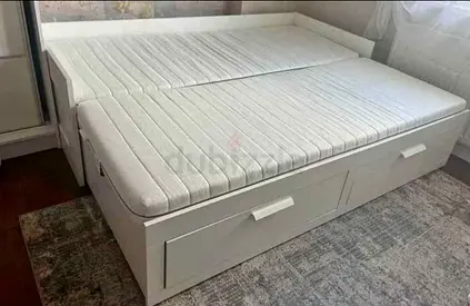 IKEA brimness Day bed with 2 storage drawers underneath and with 2 IKEA mattresses