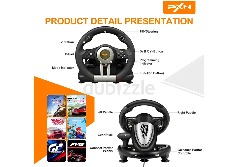 عجلة سباق PXN V3II لأجهزة الحاسوب بنظام ويندوز، وبلاي ستيشن 3، وبلاي ستيشن 4، وإكس بوكس وان، وإكس بوكس سيريس S/X، ونينتندو سويتش (أسود)63229306454402111