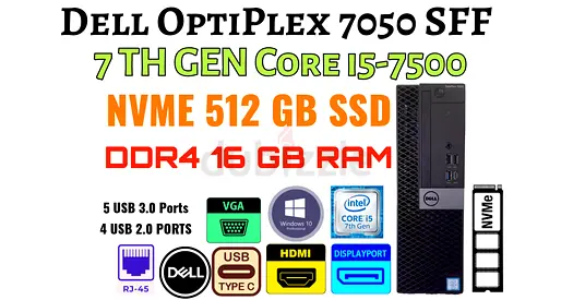 512 GB NVME SSD+DDR4 16GB RAM DELL OPTILEX 7050 SFF 7TH GENRATION-CORE i5-7500-WIN 10 PRO-OFFICE