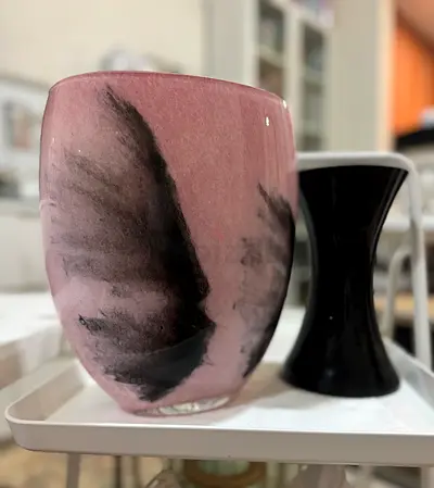 Beautiful Decorative Vase - Handmade in pink/black