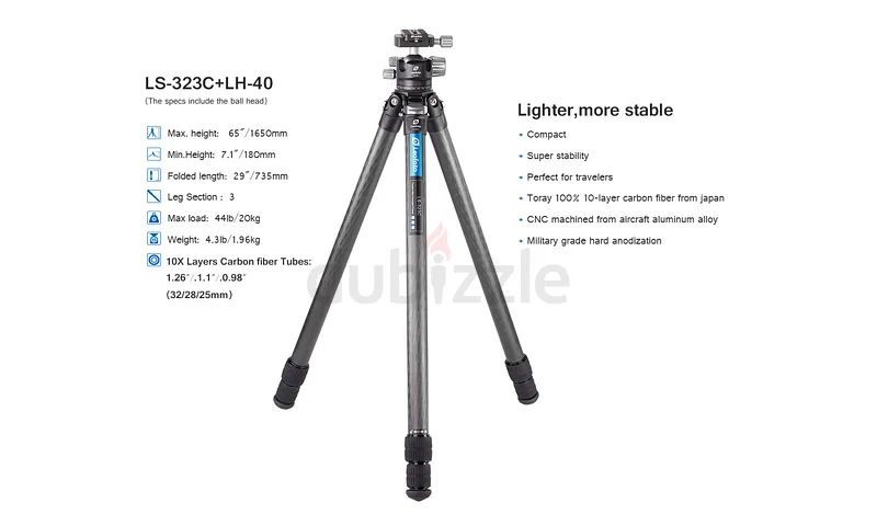 Leofoto LS-323C LH-40 Carbon Fiber Tripod 1.65m / 20kg Load63265098863234111