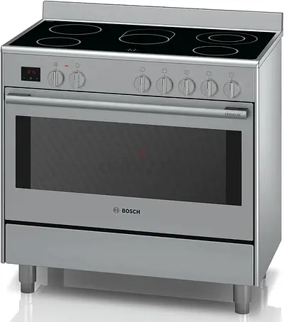 Bosch Series 8 Electric Range Cooker 90 Cm, Glass Ceramic Hob, Stainless Steel, HCB738357M