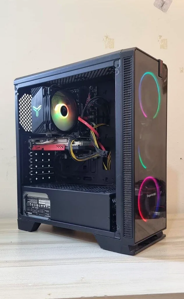 Gaming Pc Setup with Racing Wheel, Monitor, Keyboard, and Mouse.63229688101121111