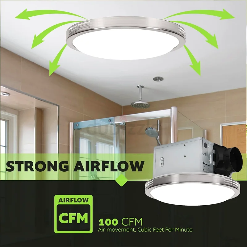 مروحة حمام Homewerks مع إضاءة LED، تركيب سقفي، تهوية عادم صامتة، 2.5 سون، 100 قدم مكعب في الدقيقة63178435714434113