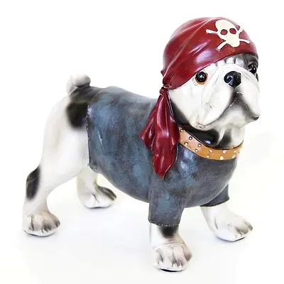 French Bulldog with a pirate hat resin statue.